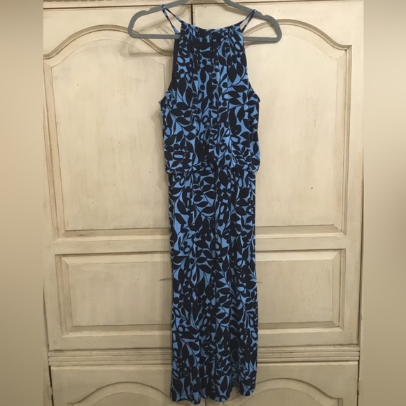 London Times Women’s Black And Blue Leaf Print Sleeveless Cropped Jumpsuit Sz 10 - Picture 2 of 6